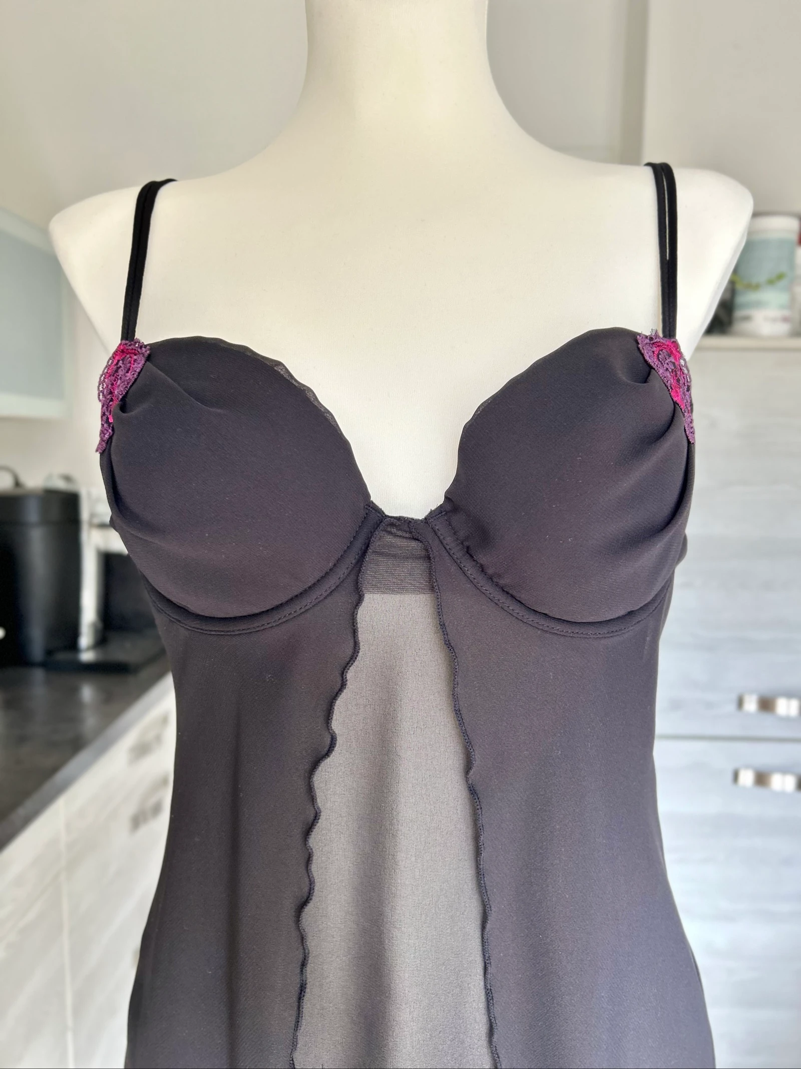 Zwarte babydoll met harde cup en voorsluiting polyester Maat M 38 Cannelle – photo 8